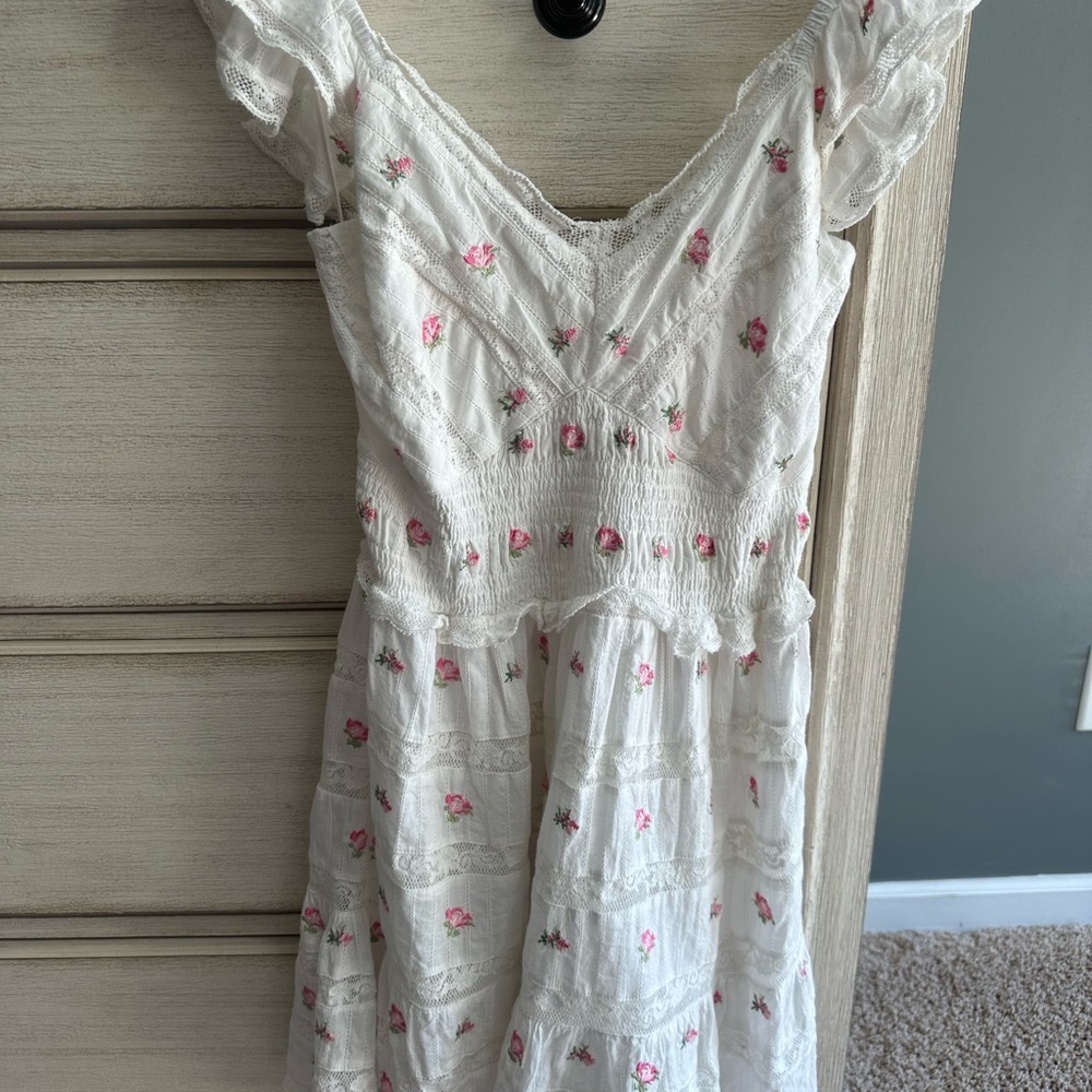 White Dress with Pink Floral Embroidery